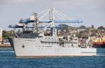 ID 4879 HMNZS RESOLUTION (A-14, 1989/1913grt/decommissioned 2012. Renamed GEO RESOLUTION) the Royal New Zealand Navy's hydrographic survey ship, seen here returning to berth at the Devonport Naval Base,...
